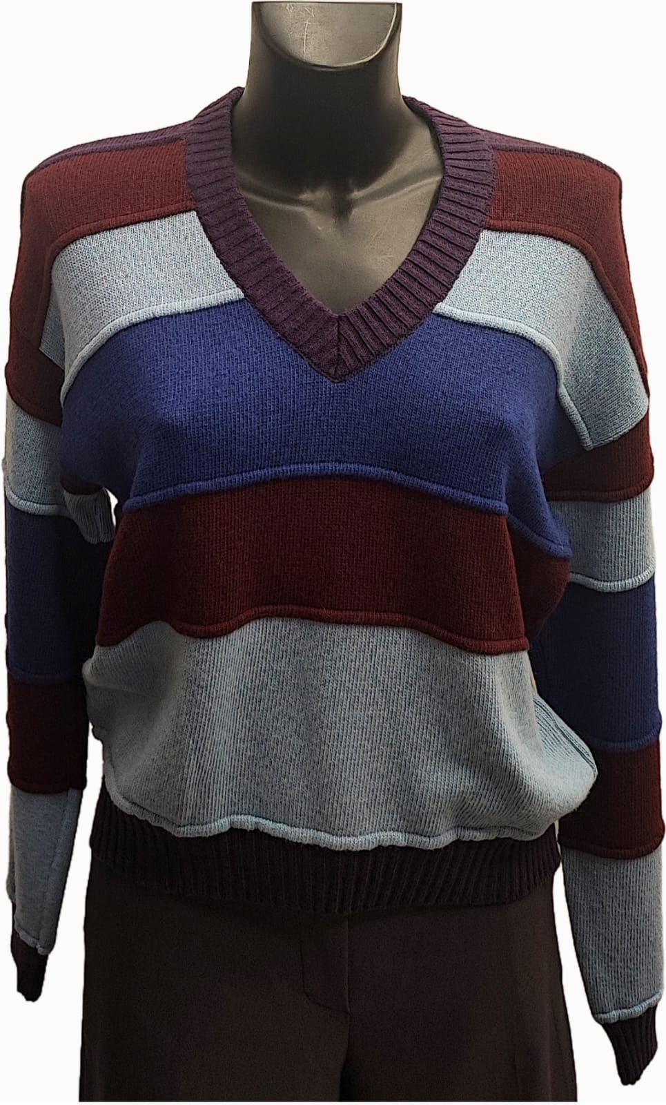 maglione in cashmere a righe verticali blue, azzurro, viola