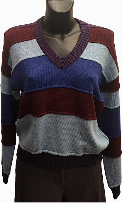 maglione in cashmere a righe verticali blue, azzurro, viola