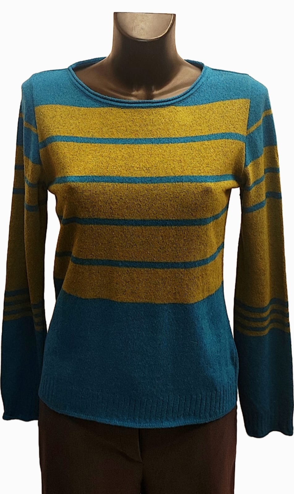 Golfino in cashmire blue e senape