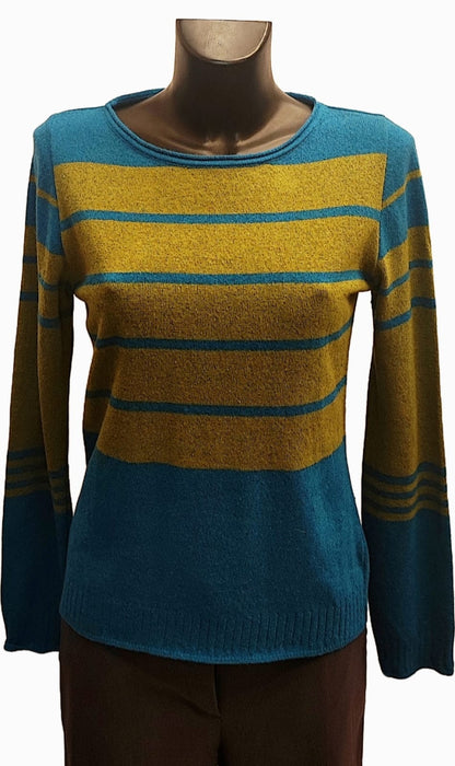 Golfino in cashmire blue e senape